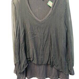 Lola & Sophie Slate Gray Silk V Neck Bubble Hem Size Large